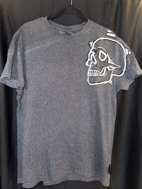 Philipp Plein Gray Crewneck Tee with White Skull Graphic